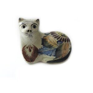 Ceramic Cat Sculpture Tonala Mexican Pottery Hand Painted